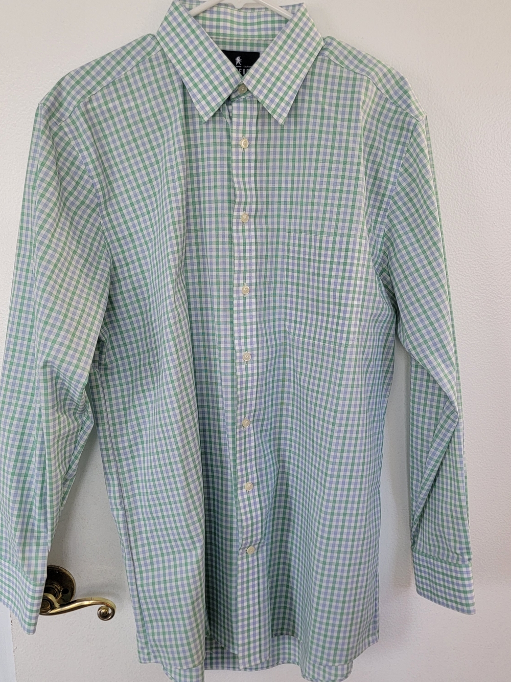 Stafford Light Green and White Check Dress Shirt